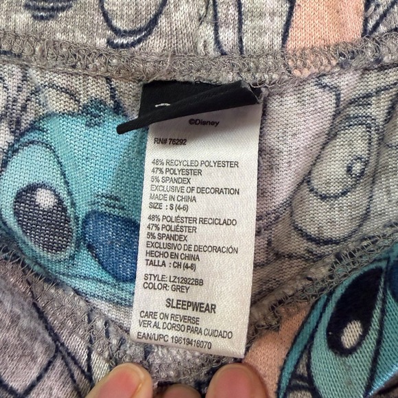 Disney Stitch Sleep Shorts Kids 4–6 Grey All Over Print Drawstring - Picture 6 of 13